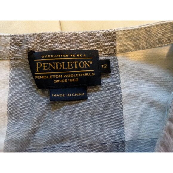 Pendleton Womens Dress 12 Gray Blue Gingham Plaid Linen Blend Button Front Midi - Picture 5 of 10